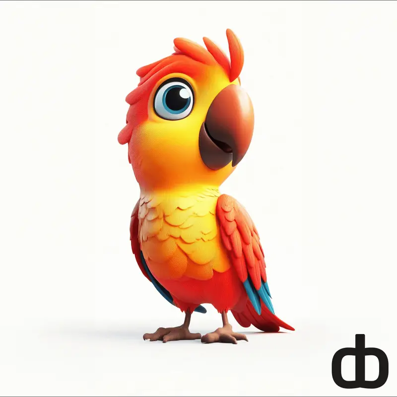 3D-geprinte rode papegaai in het wit