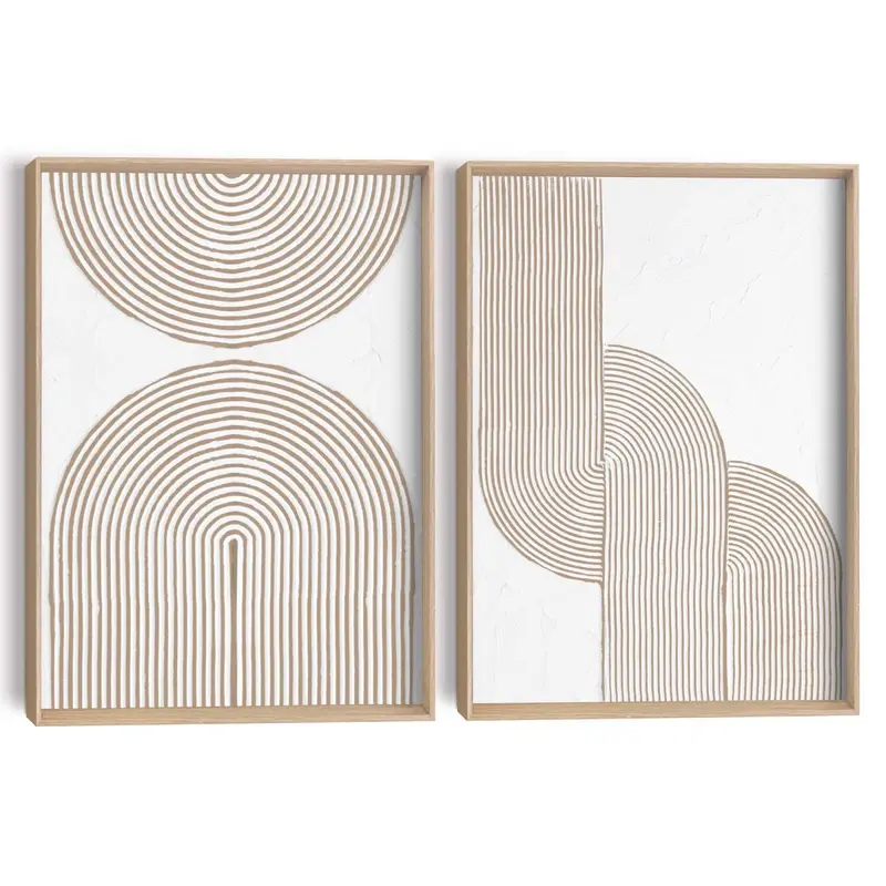 Abstracte wanddecoratie set met structuur Taupe bogen 40x30