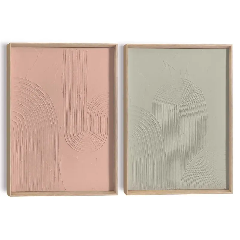 Abstracte wanddecoratie set met structuur Zachte lijnen 40x30