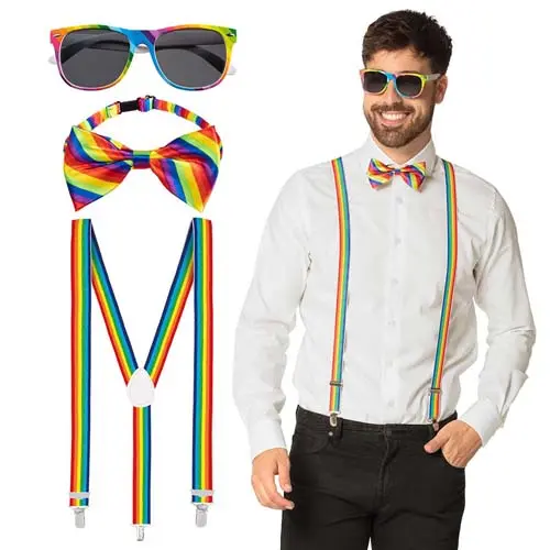 Accessoireset regenboog (bril, strik, bretels)