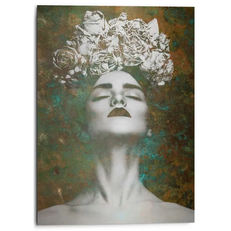 Alu-Dibond Vrouw met bloemenkrans 70x50