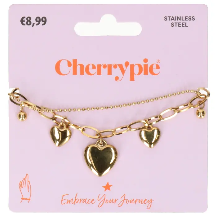 Armband bedelhartjes goud #761