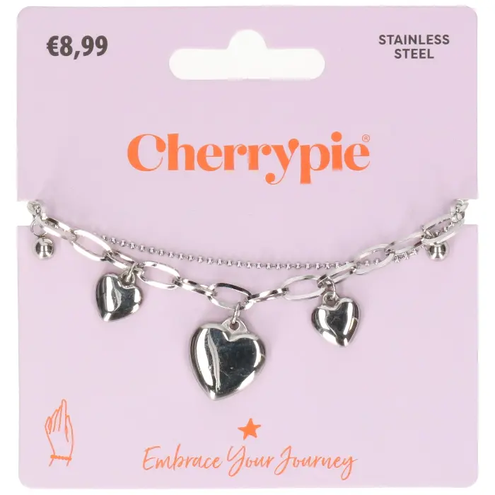 Armband bedelhartjes zilver #778