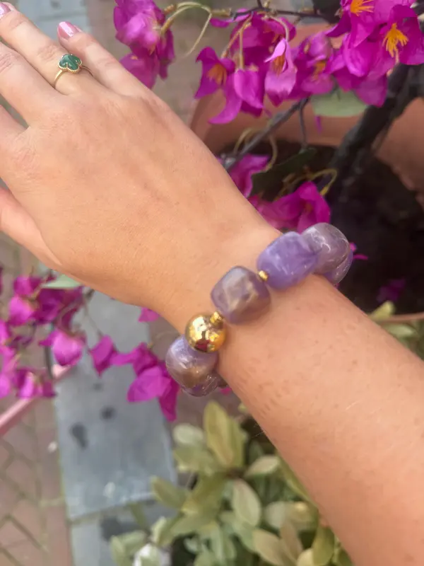 Armband kralen - Paars/goud