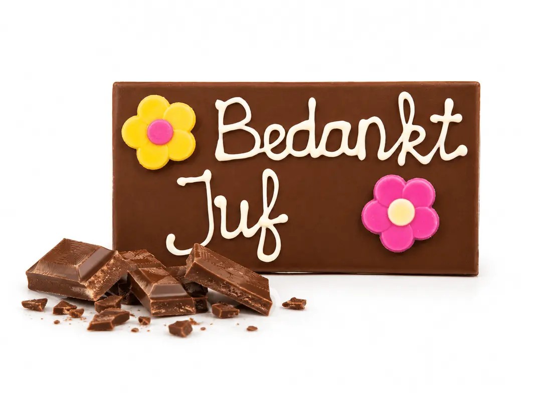 Bedankt Juf Chocoladereep met bloemen