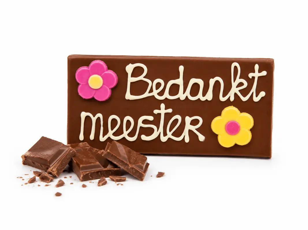 Bedankt Meester Chocoladereep met Bloemen