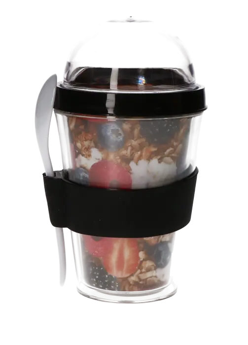 Beker yoghurt & meusli zwart/transparant