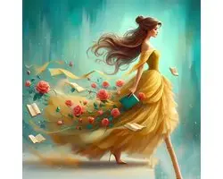 Belle - Beauty and the beast - Belle en het beest - Rozen - Boeken - Volledig - Ronde steentjes - 30x30cm