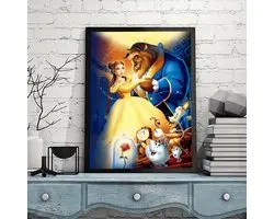 Belle en het Beest - Lumiere - Pendule - Chip - Mvr Theepot - Roos - Volledig - Ronde steentjes - 30x40cm