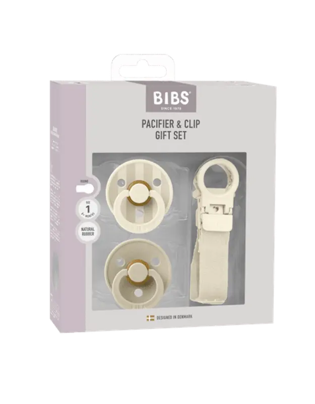 BIBS Colour Pacifier & Loop Clip Gift Set Latex Size 1 Ivory