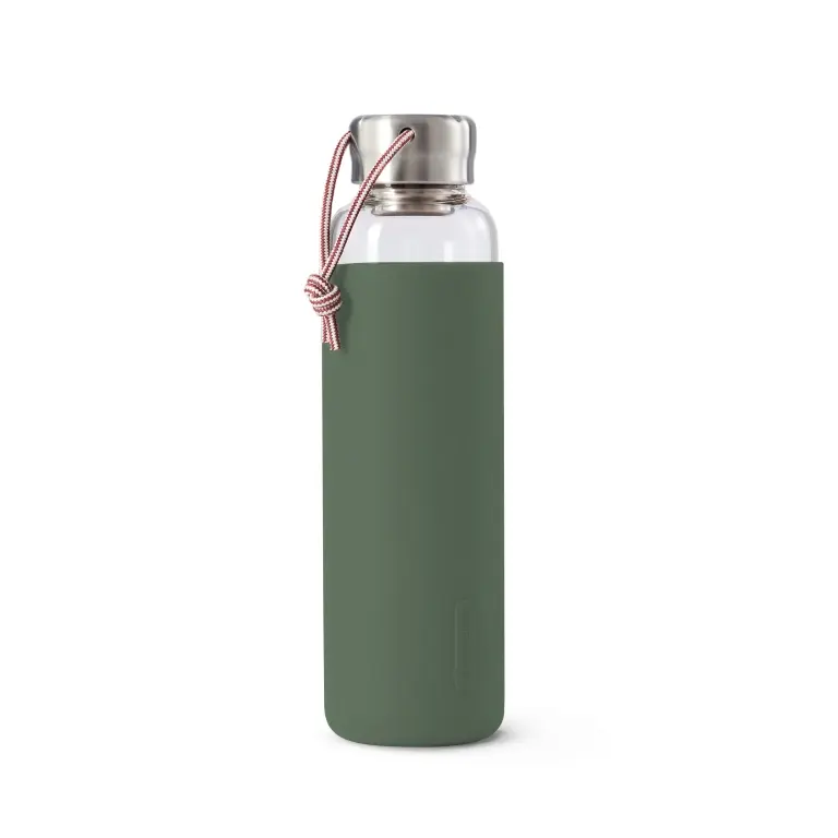 Black+Blum Glazen Waterfles - Waterfles glas - 0.6Ltr - Olijfgroen