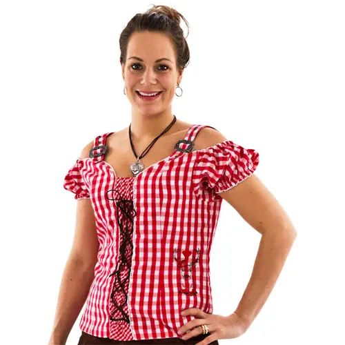 Blouse dirndl hertenkop rood/wit mt. XXXL