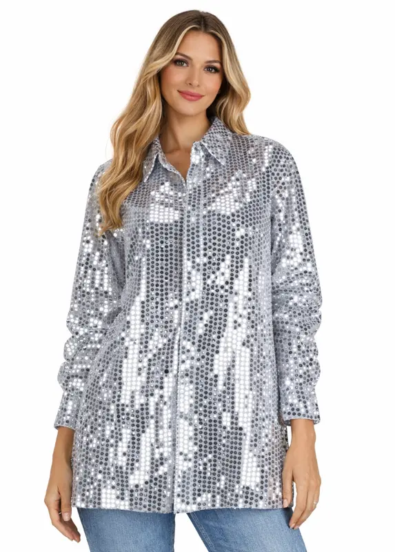 Blouse disco zilver heren maat M/L