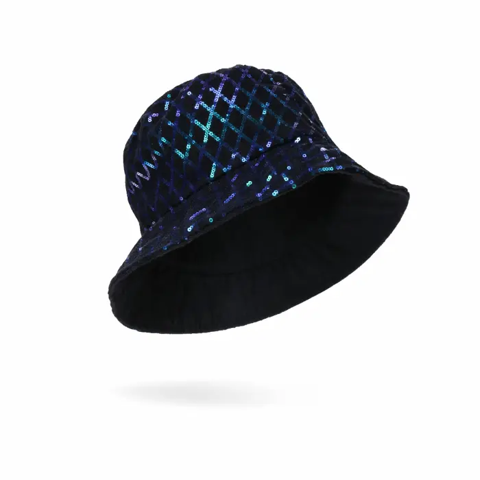 Bucket hoed pailletten zwart/groen/blauw