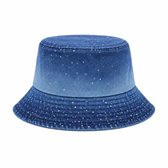 Buckethoed denim blauw diamantjes