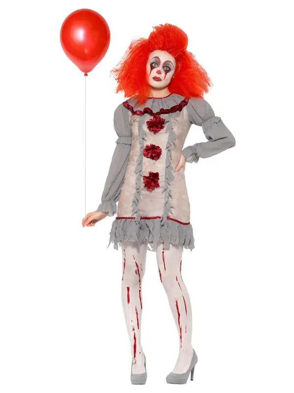 Clown Vintage dame grijs/rood mt. L