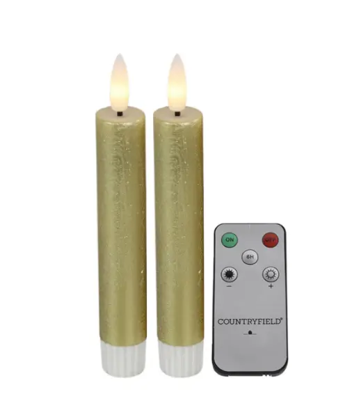 Countryfield - Gouden dinerkaarsen met afstandsbediening - 15 cm