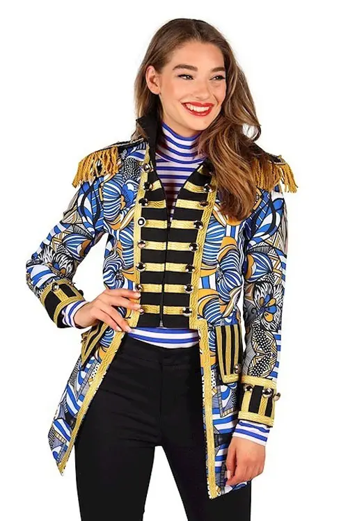 Damesjas African look blauw/wit mt. XS