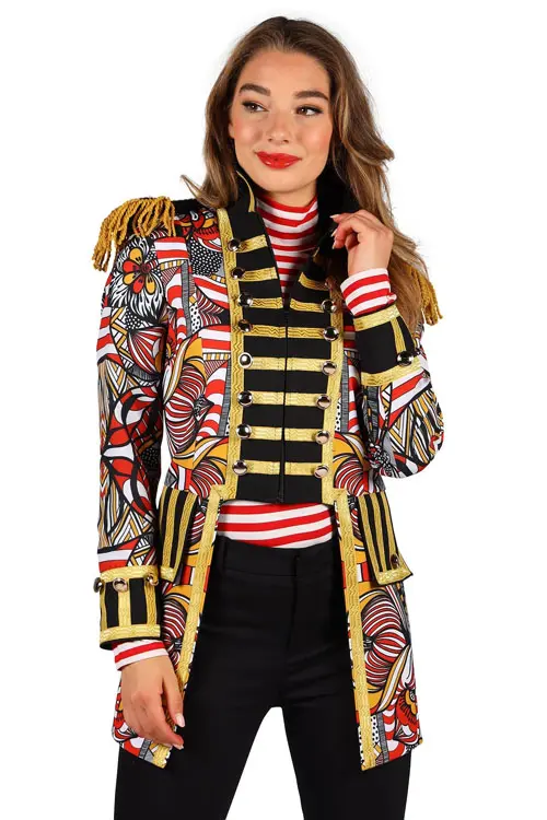Damesjas African look rood/wit mt. S