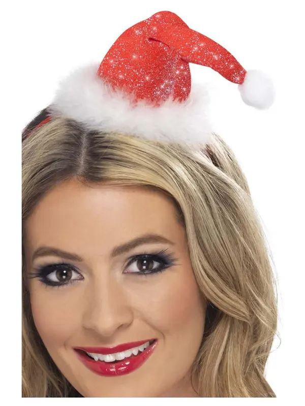 Diadeem Kerstmuts rood glitter