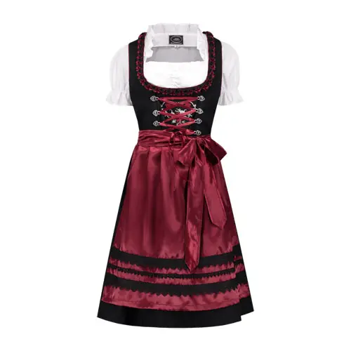 Dirndl Rosen zwart/wijnrood mt.40 (3dlg)