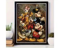 Donald Duck en Katrien - Mickey en Mini - Goofy en Pluto - Volledig - Ronde steentjes - 30x40cm