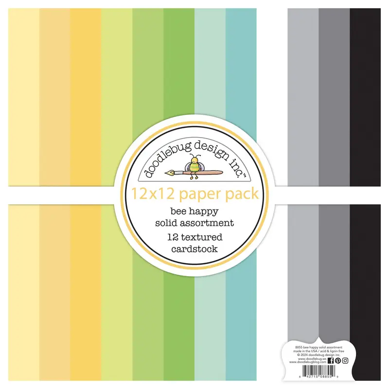 Doodlebug Design - Bee Happy Textured Cardstock Assortment Pack 12x12"