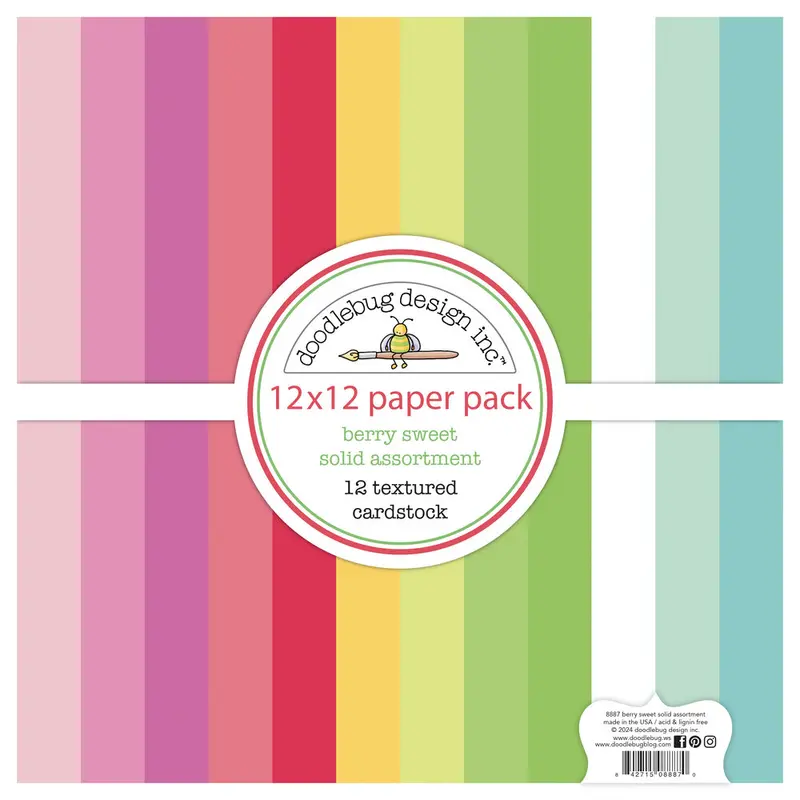 Doodlebug Design - Berry Sweet Textured Cardstock Assortment Pack 12x12"