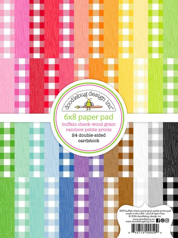 Doodlebug Design - Buffalo Check-Wood Grain Rainbow Petite Prints Paper Pad 6x8"