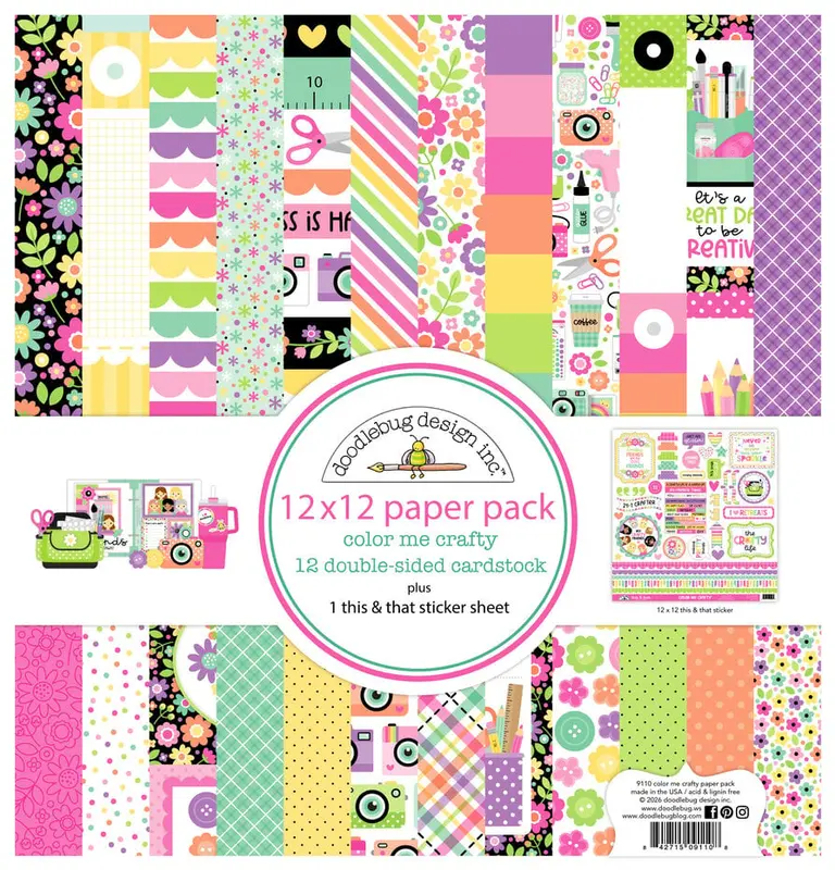 Doodlebug Design - Color Me Crafty Paper Pack 12x12"