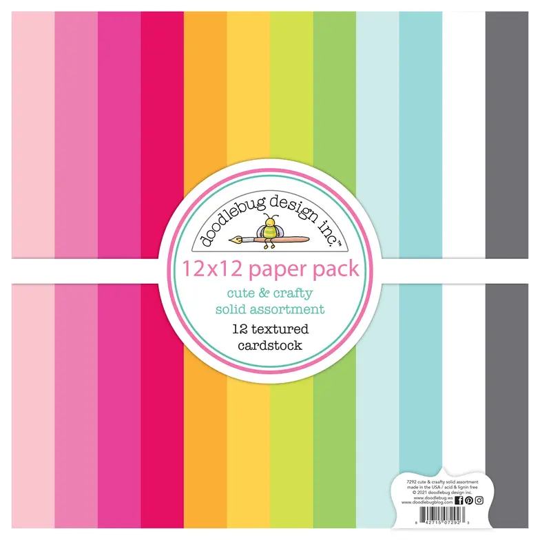 Doodlebug Design - Cute & Crafty Textured Cardstock Assortment Pack 12x12"