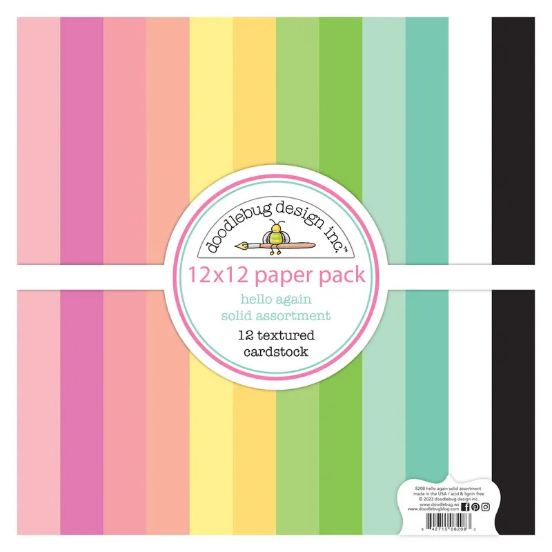 Doodlebug Design - Hello Again Textured Cardstock Assortment Pack 12x12"