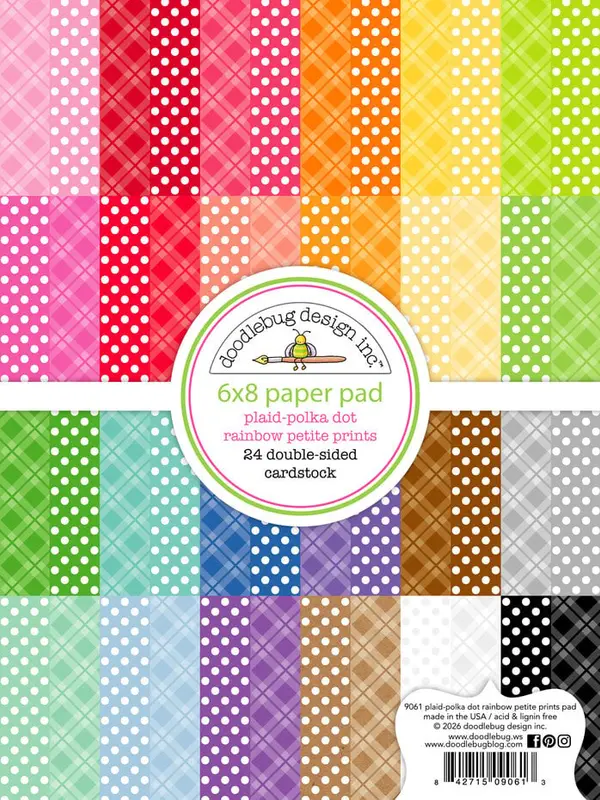 Doodlebug Design - Plaid-Polka Dot Rainbow Petite Prints Paper Pad 6x8"