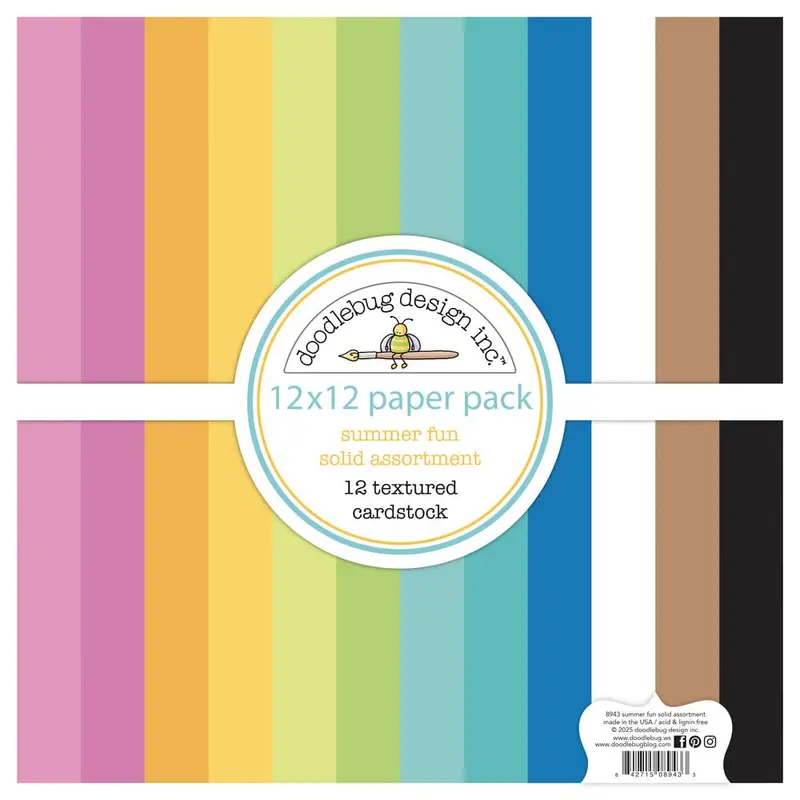 Doodlebug Design - Summer Fun Textured Cardstock Assortment Pack 12x12"