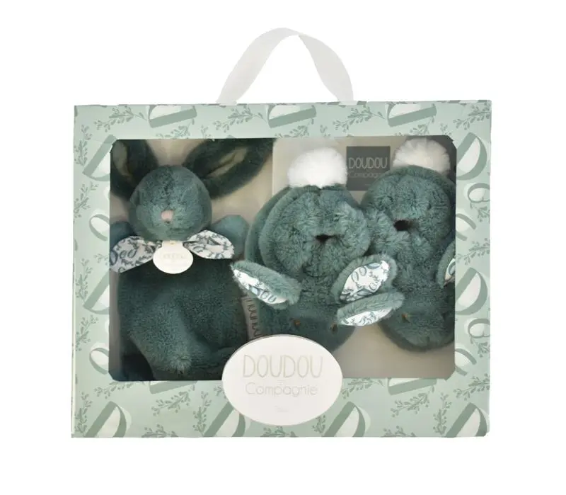 Doudou Coffret Chaussons et Doudou Green Vert