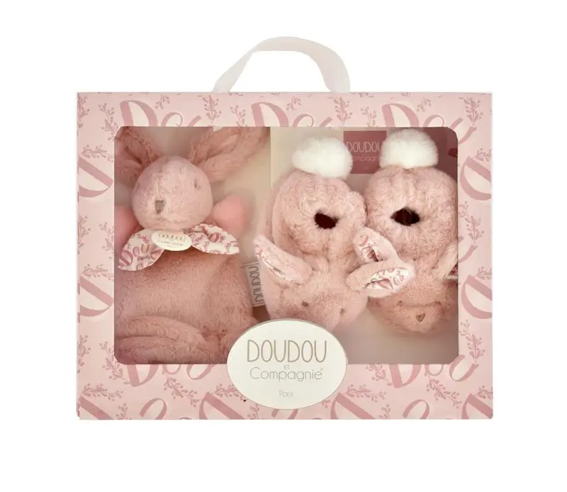Doudou Coffret Chaussons et Doudou Rose