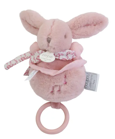 Doudou Konijn - konijnenmuziekdoos - 20 cm - Roze