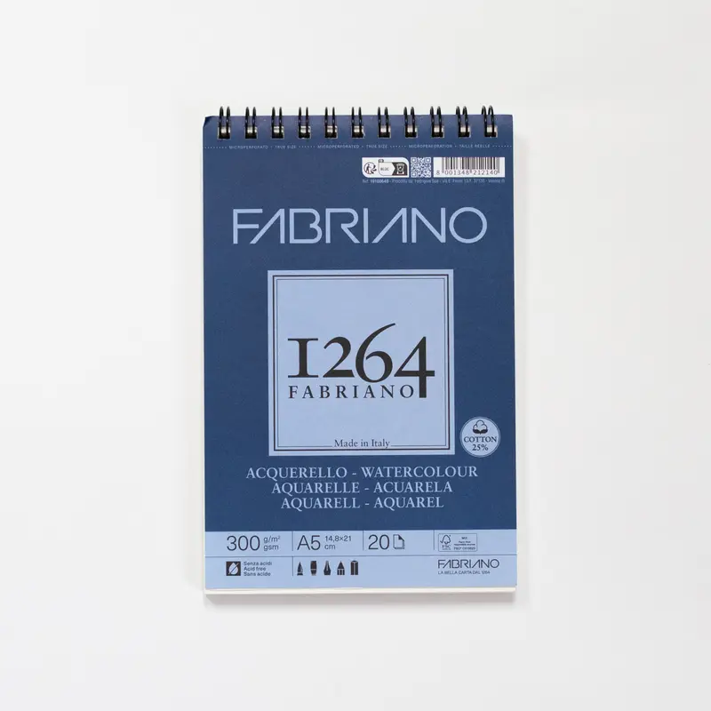 Fabriano 1264 aquarelblok met spiraal 20 vellen 300gr /m² 14,8x21cm (A5)