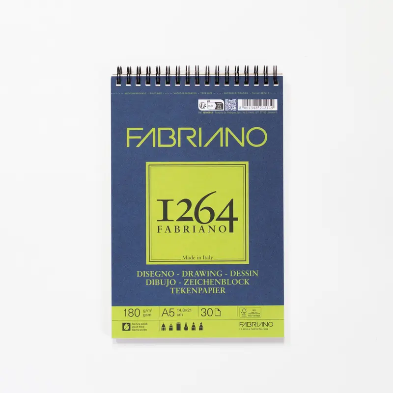 Fabriano 1264 tekenblok met spiraal 30 vellen 180gr/m² 14,8x21cm (A5)