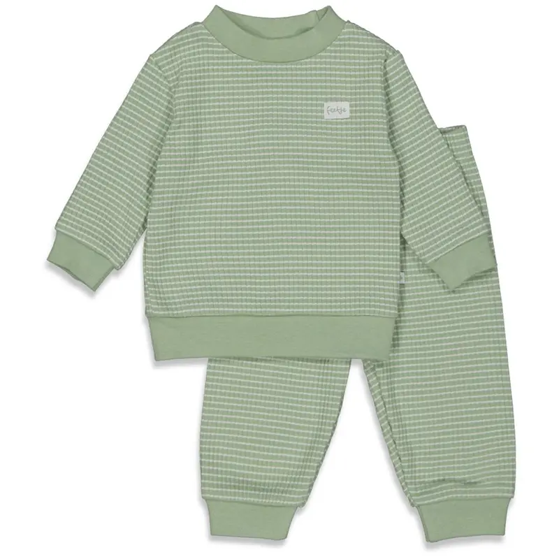 Feetje Pyjama wafel - Groen melange (maat 56 t/m 86)