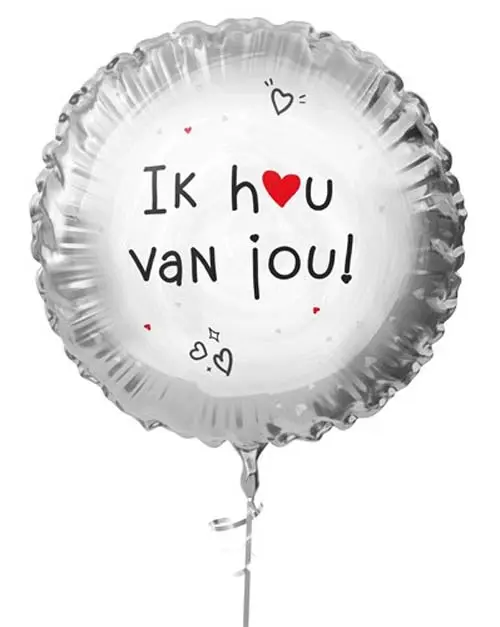 Folieballon Ik hou van jou wit/zilver
