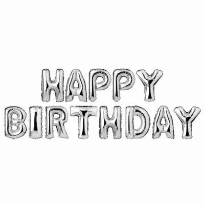 Folieballonnen slinger Happy birthday zilver 38cm