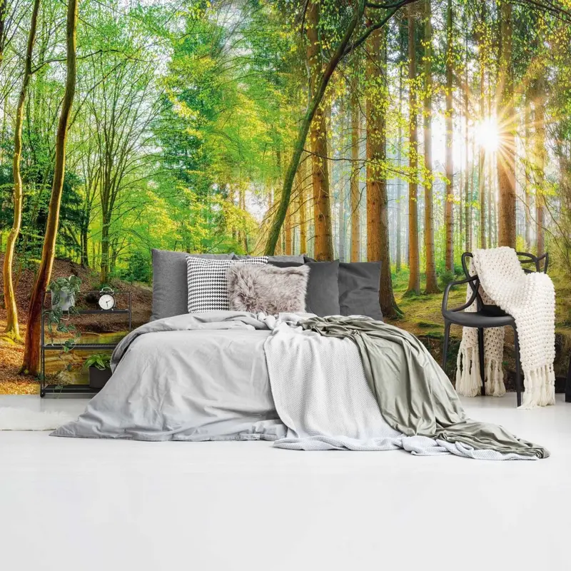 Fotobehang Bos in de zon 260x384