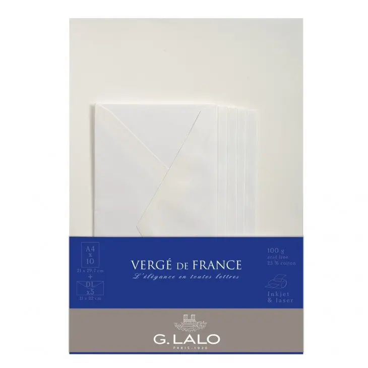 G.Lalo Ensemble Vergé de France 10 bladeren A4 en 5 enveloppen DL