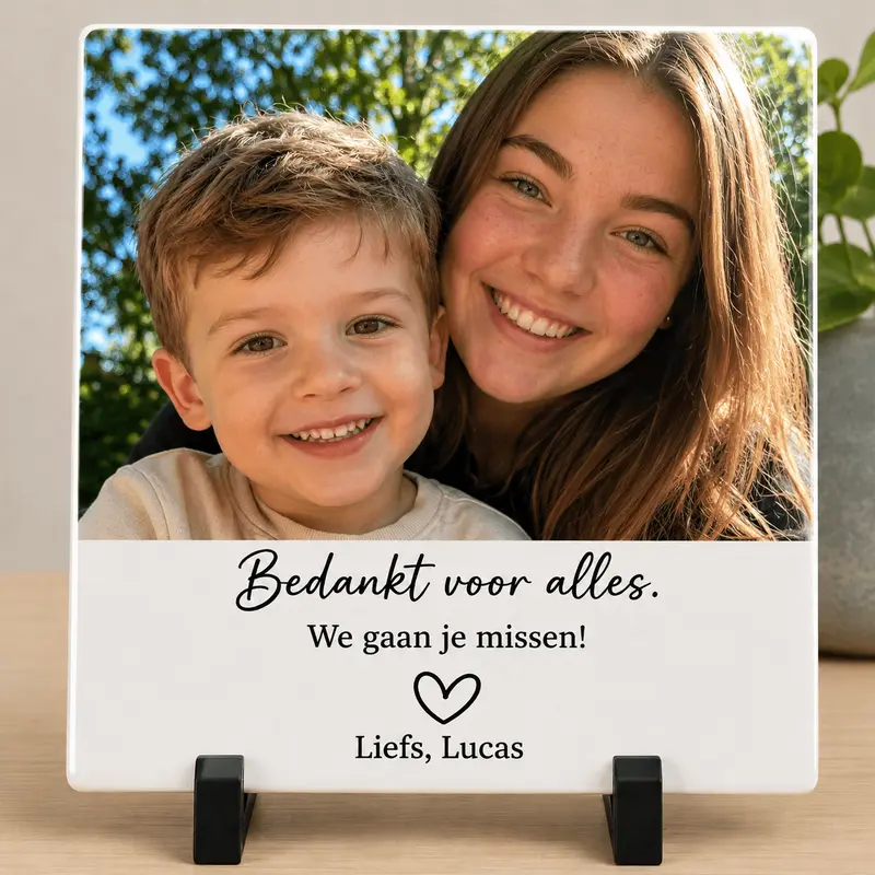 Gepersonaliseerd tegeltje met eigen foto en tekst