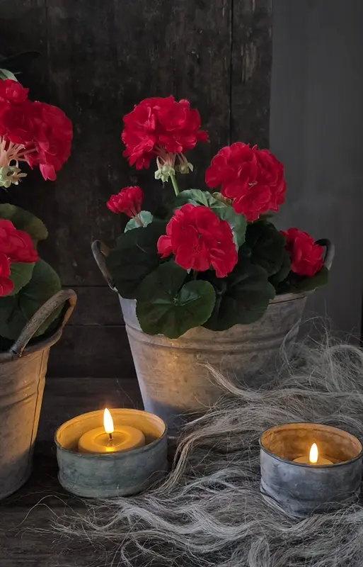 Geranium kunstplant rood in binnenpot - 33 cm