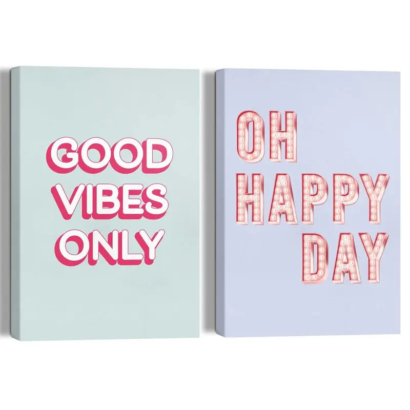 Giclee on Canvas Schilderijen set Happy Vibes