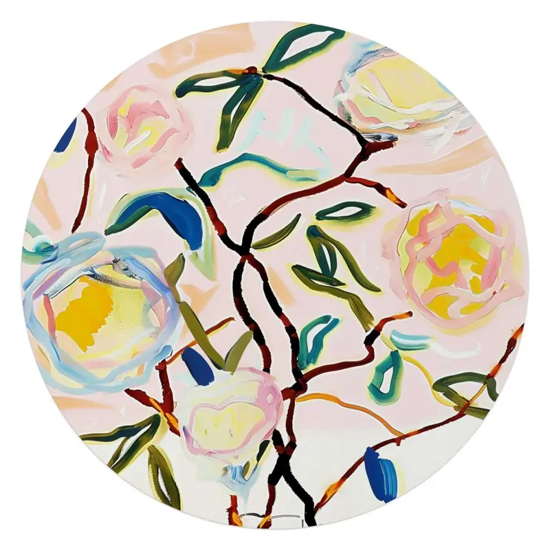 Glasschilderij Abstracte Bloesem 70 Rond