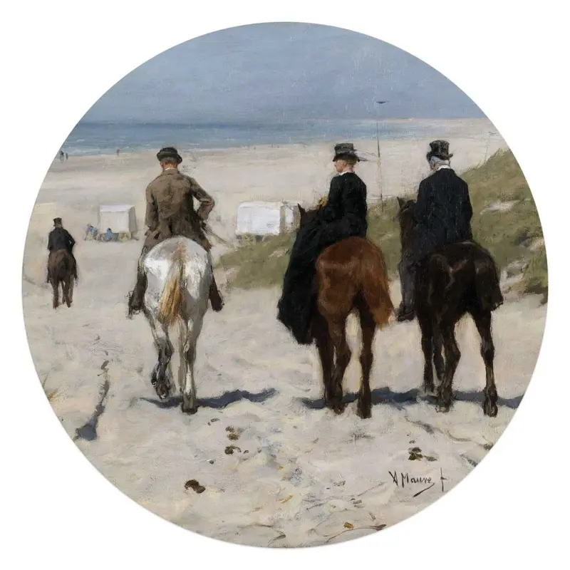 Glasschilderij Anton Mauve Morgenrit langs het strand 70 Rond