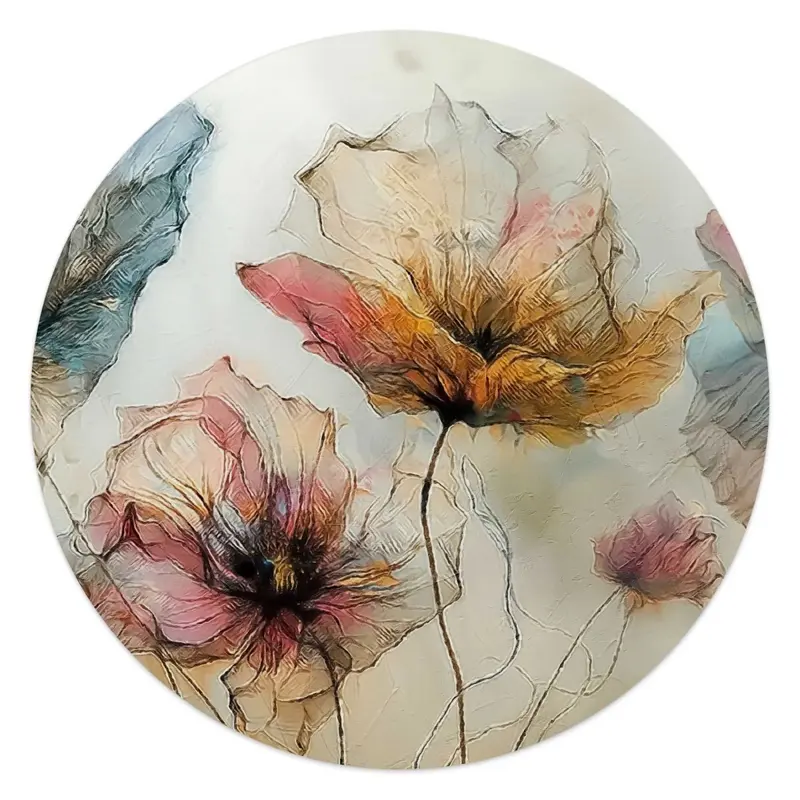 Glasschilderij Aquarel bloemen I 50 Rond